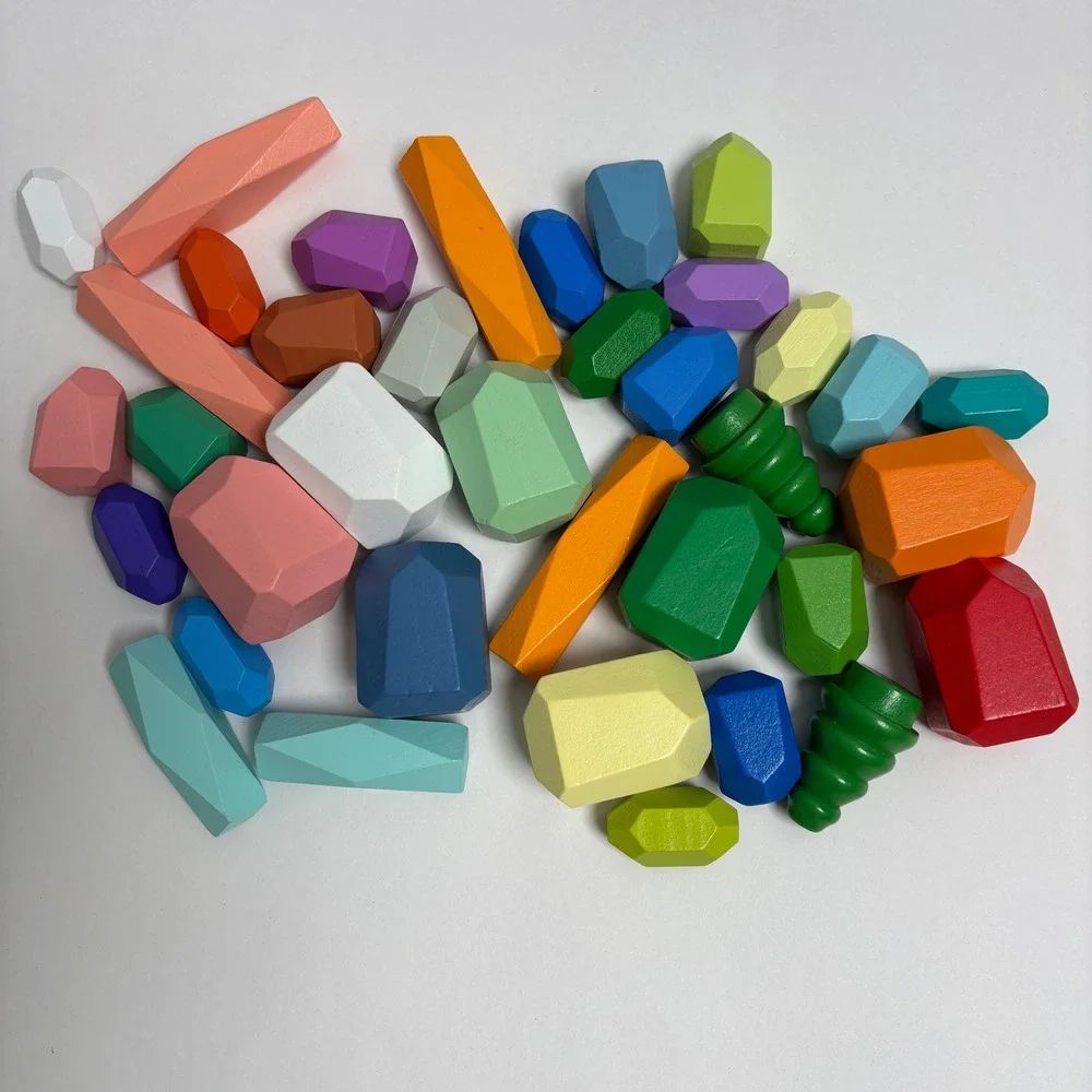 Wooden Balancing Stones Montessori Sensory Blocks Rainbow 36 Piece Set Toy